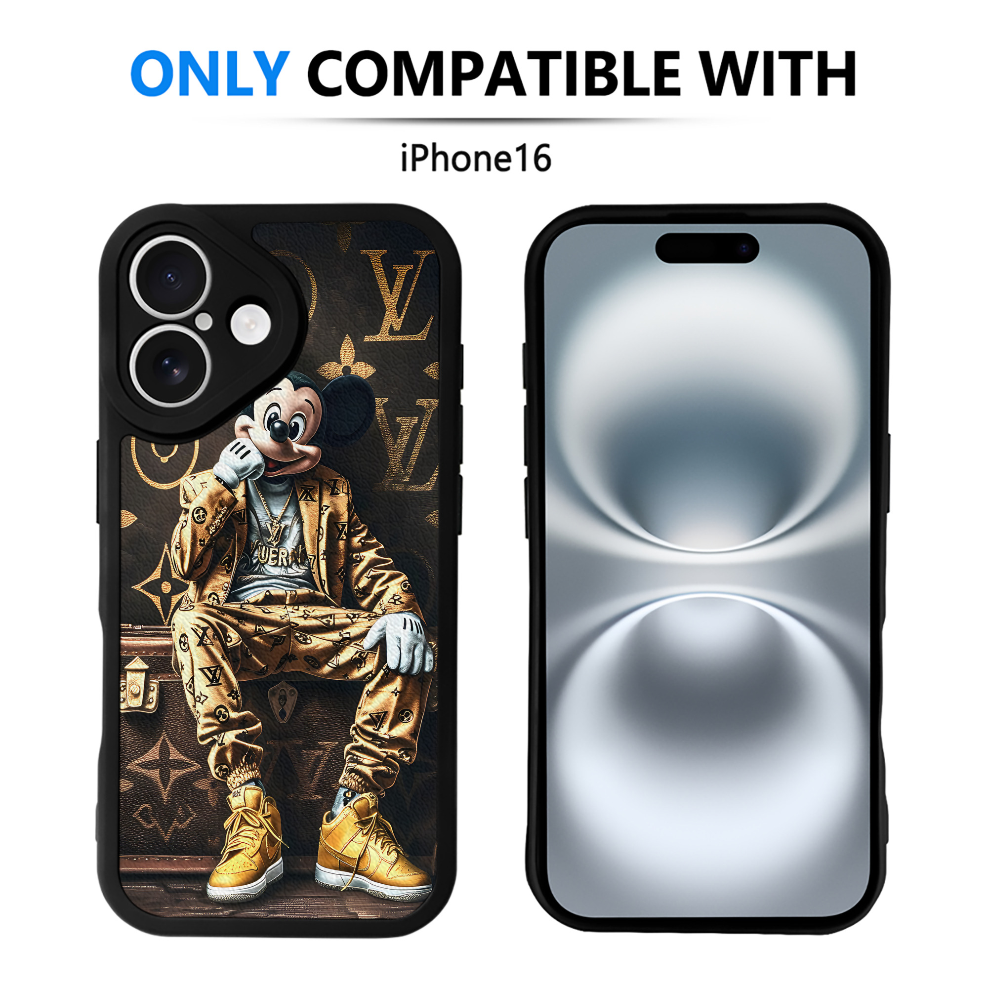 （画像用） ミッキーマウス Mickey Mouse 【iPhone 16シリーズ対応】シリコンスマホケース（レザー調） 材質：シリコン